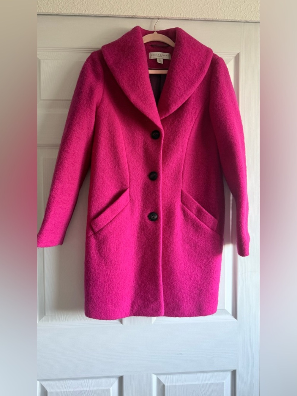 Edina Ronay London Wool Fuchsia Hot Pink Trench Coat - Picture 2 of 5